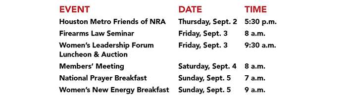 NRA Annual Meeting schedule
