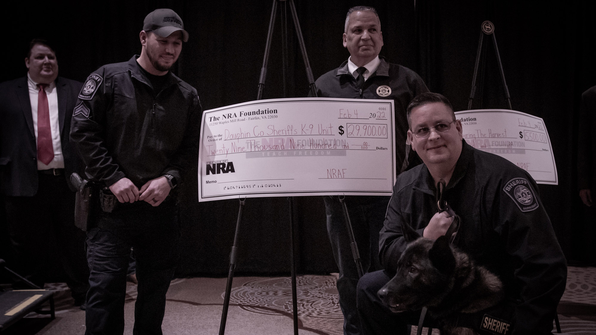 During the ceremony, members of the Dauphin County Sheriff’s Department K-9 Unit were presented a $29,900 grant from the NRA Foundation.