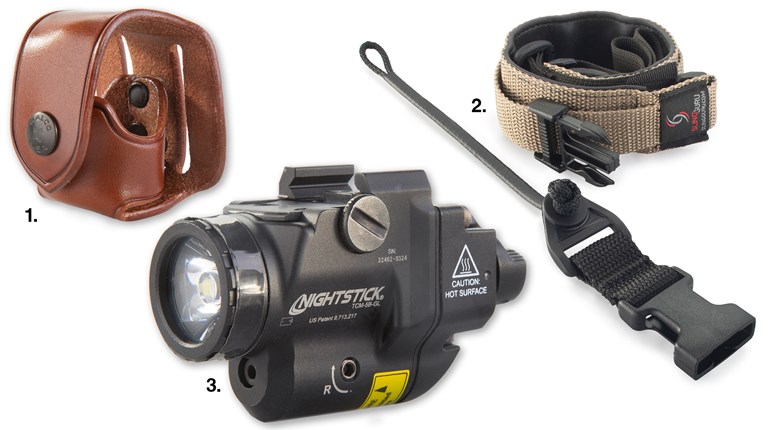 First Gear | Galco Cobra Speedloader Carrier, Sling Guru EXO 13 sling, Nightstick TCM-5B-GL subcompact gun-mounted light | An Official Journal Of The NRA